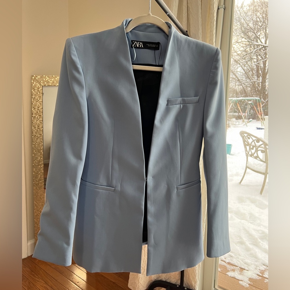 Powder blue blazer no lapel